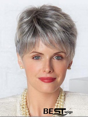 Monofilament Lace Wigs Grey Cut Straight Style Short Length