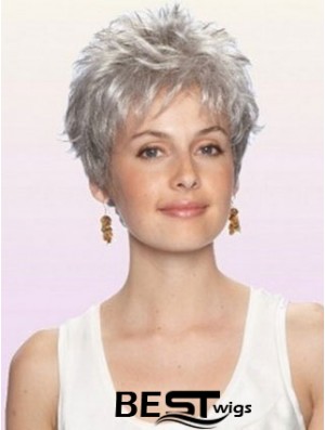 Grey Wig With Capless Cropped Length Boycuts Wavy Style