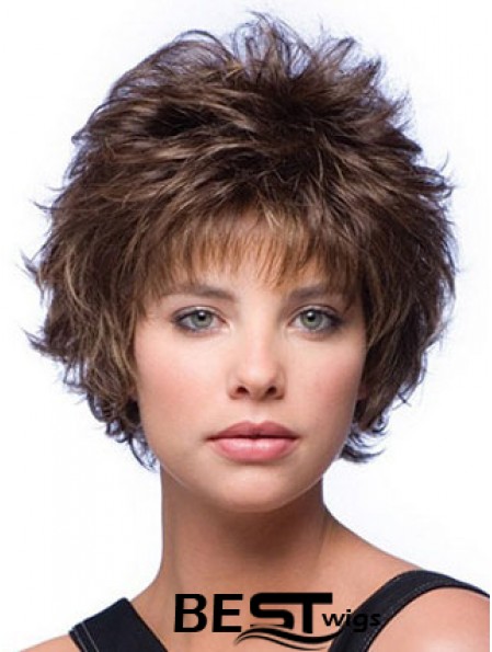 Layered Wavy Brown Capless Cheap Short Wigs