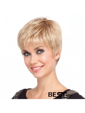4 inch Cheapest Straight Boycuts Blonde Short Wigs