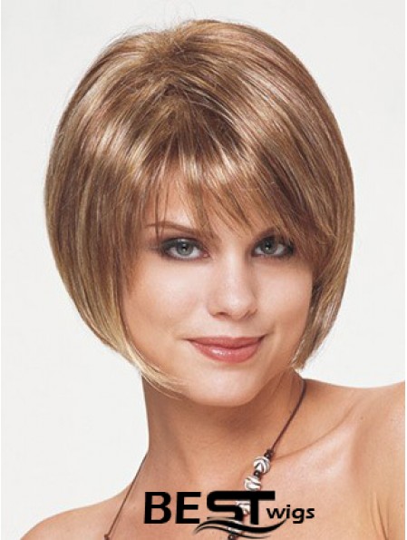 Synthetic Bob Wigs Short Length Blonde Color Straight Style With Capless