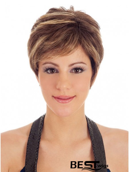 Boycuts Straight Brown Capless Trendy Short Wigs