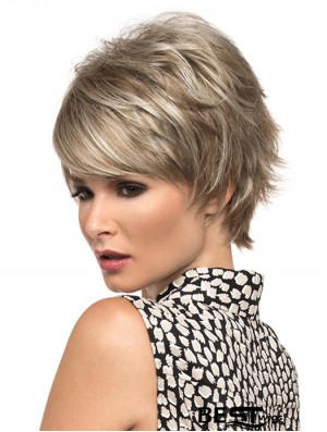 8 inch Suitable Wavy Boycuts Blonde Short Wigs