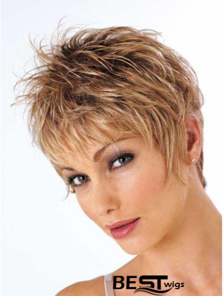 Short Brown Wig Cropped Length Wavy Style With Synthetic Boycuts