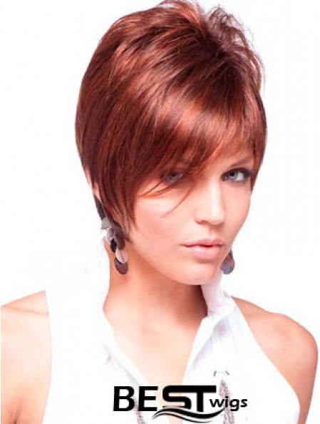 Cheap Real Hair Wigs Red Color Short Length Straight Style