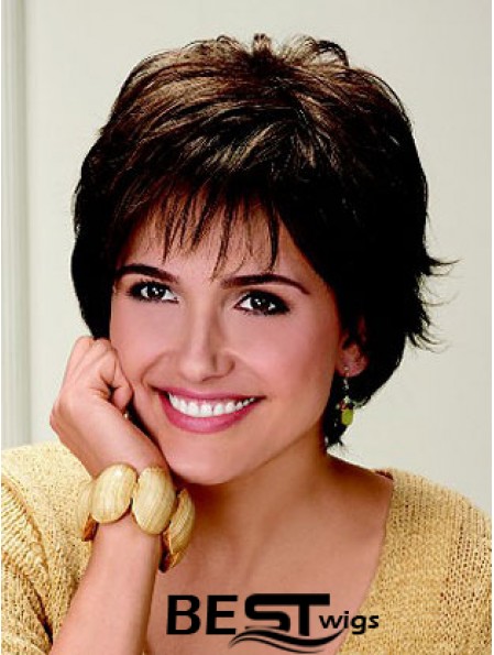 Layered Wavy Brown Capless Durable Short Wigs