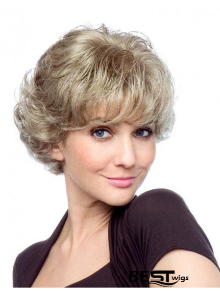 Curly With Bangs Short Affordable Blonde Synthetic Wigs