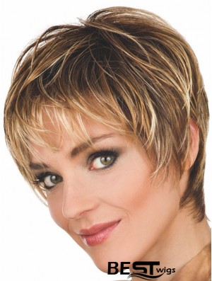 Brown Wigs Wavy Style Cropped Length Boycuts With Capless