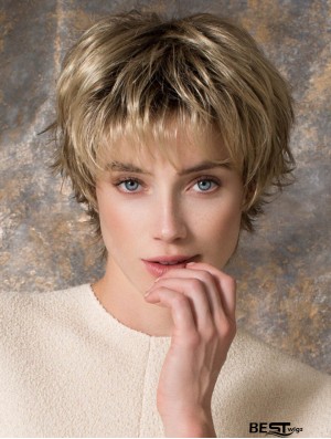 8 inch Sleek Straight Layered Blonde Short Wigs