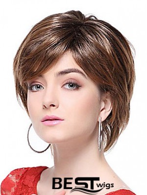 With Bangs Straight Brown Capless Stylish Short Wigs