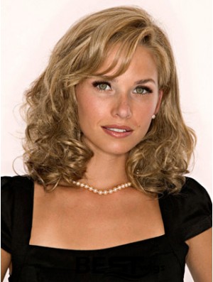 Half Wig With Remy Blonde Color Shoulder Length Wavy Style
