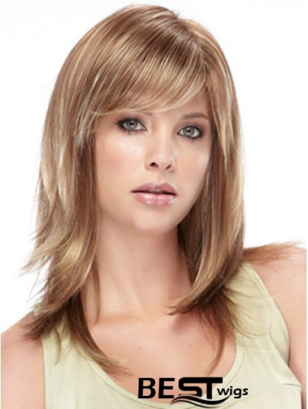 Amazing Straight Brown Shoulder Length With Bangs Medium Wigs