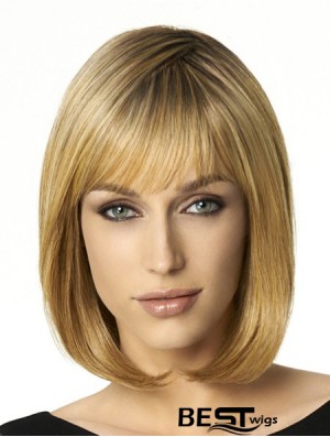 Shoulder Length Bobs 12 inch Straight Blonde Medium Wigs