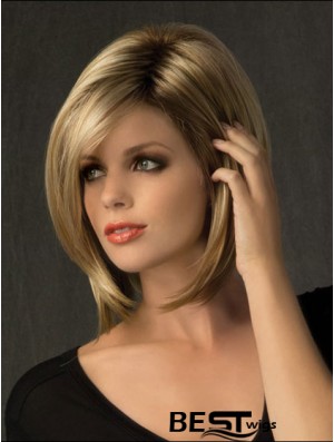 Suitable Straight Blonde Chin Length Bobs Medium Wigs