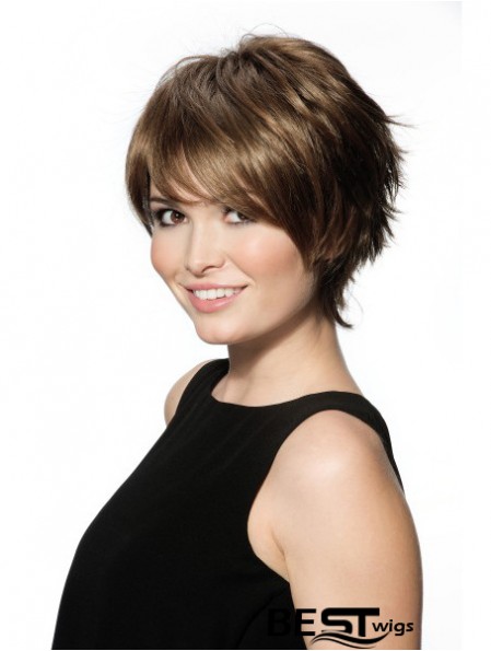 Chin Length With Bangs 8 inch Straight Brown Medium Wigs