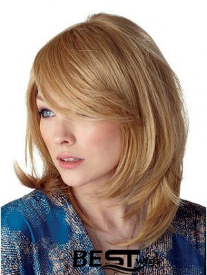 Cheapest Straight Blonde Shoulder Length With Bangs Medium Wigs