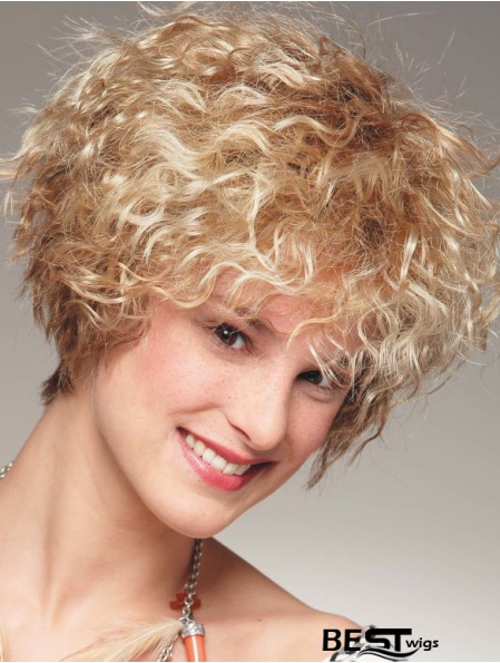 Chin Length With Bangs 8 inch Curly Blonde Medium Wigs