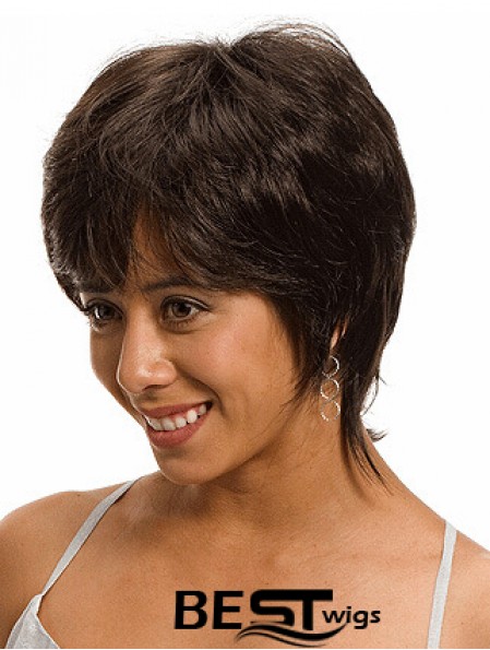 Chin Length Layered 10 inch Straight Brown Medium Wigs