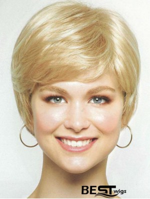 Chin Length Layered 8 inch Straight Blonde Medium Wigs