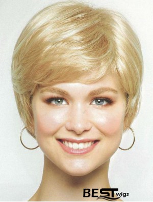 Chin Length Layered 8 inch Straight Blonde Medium Wigs