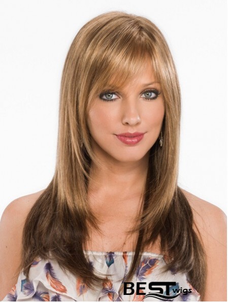 New Blonde Straight With Bangs Capless Long Wigs