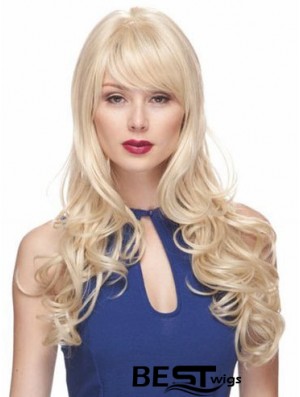 Blonde Wigs With Bangs Synthetic Capless Wavy Style Long Length