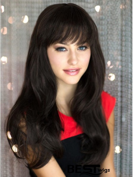 Cheapest Black Straight With Bangs Capless Long Wigs
