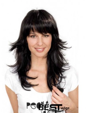 Popular Black Straight With Bangs Capless Long Wigs