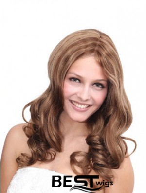 No-Fuss Brown Wavy Without Bangs 100% Hand-tied Long Wigs