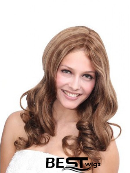 No-Fuss Brown Wavy Without Bangs 100% Hand-tied Long Wigs