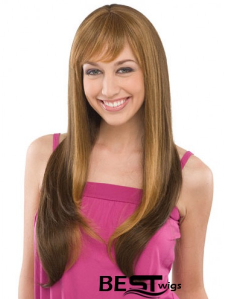 Fashionable Brown Straight With Bangs Capless Long Wigs