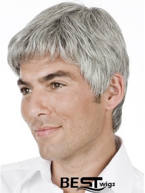 Grey Straight Short Remy Human 100% Hand Tied Mens Wig Shop 