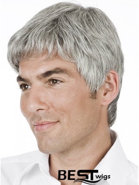 Grey Straight Short Remy Human 100% Hand Tied Mens Wig Shop 