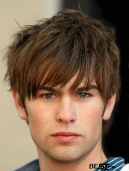 Monofilam Brown Remy Human Short Straight Mens Wigs For Sale