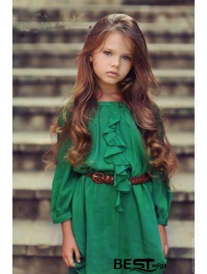 Hand-Tied Wavy Long Auburn Remy Human Hair Lace Front Monofilament Kids Wigs