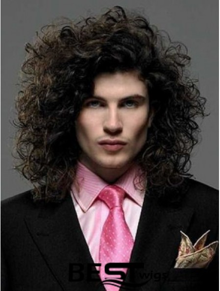 Black Synthetic Lace Front 14 inch Curly Long Hair Wigs For Men