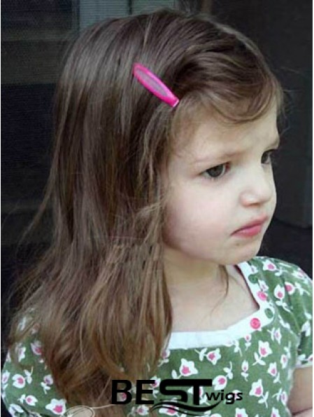 Straight Shoulder Length Brown Remy Human Hair Lace Front Kids Wigs