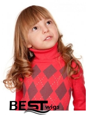 Wavy Long Auburn Remy Human Hair 100% Hand-tied Kids Wigs