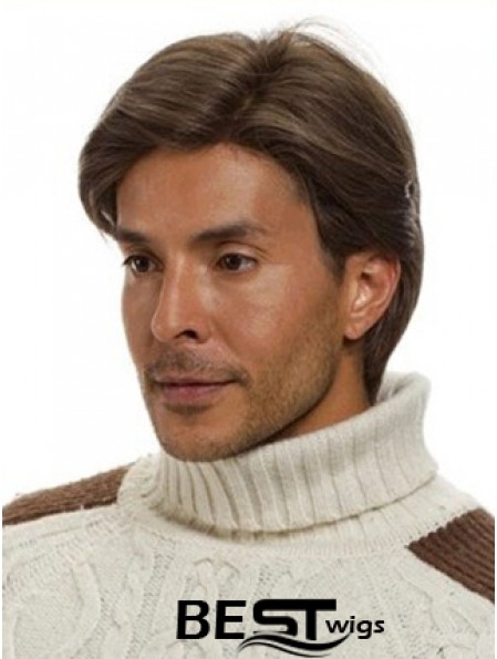 Monofilam Remy Human Short Brown Straight Man For Wig