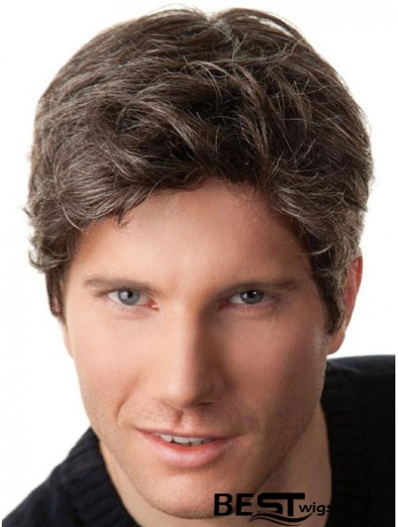 Grey Capless Remy Human Short Straight Wigs UK Men