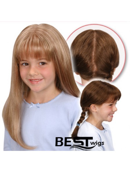 Monofilament Synthetic Long Blonde Straight Wigs For Kids UK