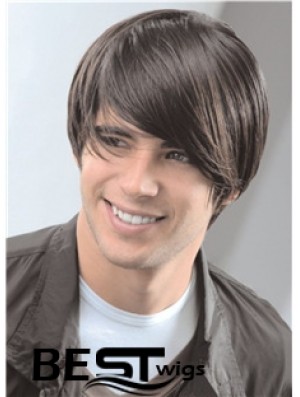 Capless Remy Human 8 inch Straight Mens Short Wigs