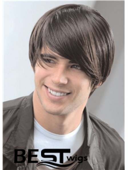 Capless Remy Human 8 inch Straight Mens Short Wigs