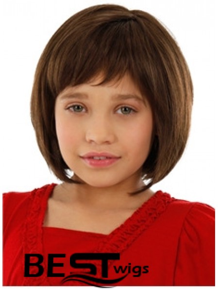 Straight Chin Length Auburn Remy Human Hair 100% Hand-tied Kids Wigs