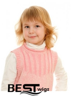 Wavy Shoulder Length Blonde Remy Human Hair 100% Hand-tied Kids Wigs