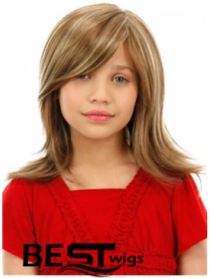 Childrens Wigs Blonde Color Shoulder Length Straight Style With Capless