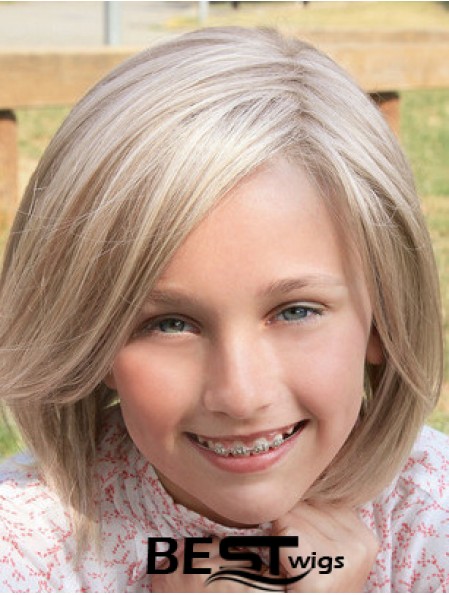 Straight Shoulder Length Blonde Synthetic Lace Front Kids Wigs