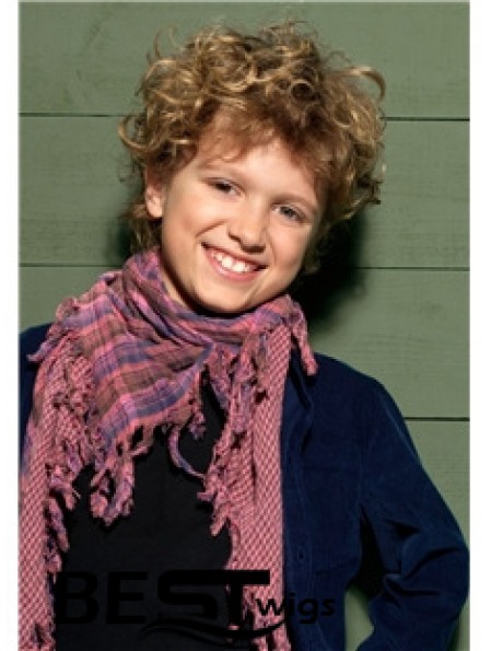 Curly Short Blonde Synthetic Capless Kids Wigs