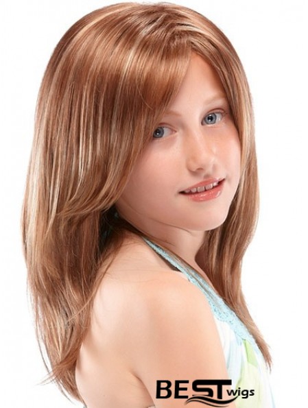 Kids Wigs 100% Hand Tied Straight Style Auburn Color Long Length