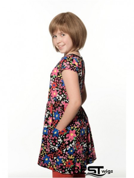 Straight Chin Length Brown Remy Human Hair 100% Hand-tied Kids Wigs